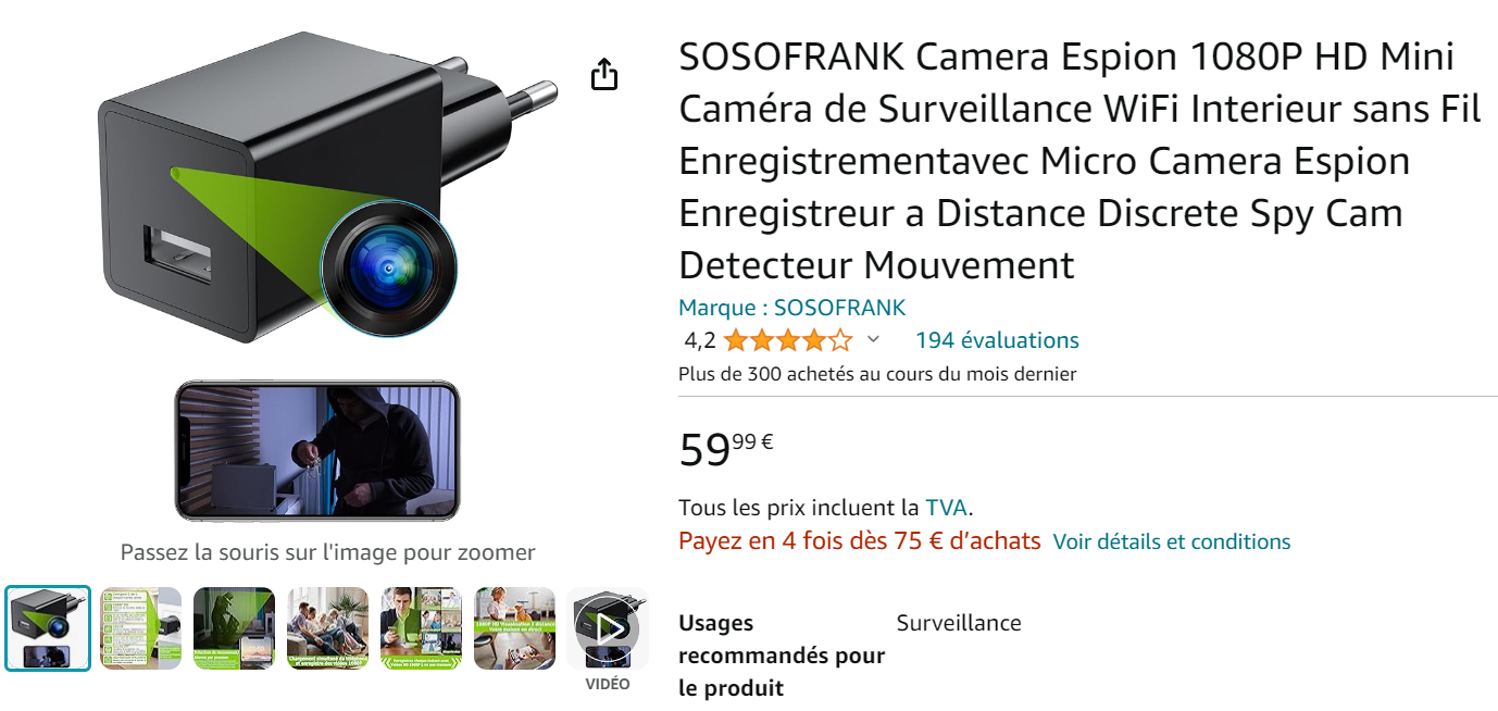 SOSOFRANK Camera Espion 1080P HD Mini Caméra de Surveillance WiFi
